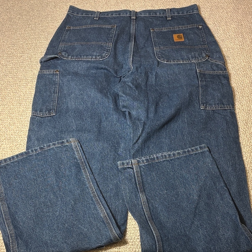 Carhartt Carpenter Relaxed Fit Dungaree Dark Blue Jeans Vintage - Picture 7 of 11